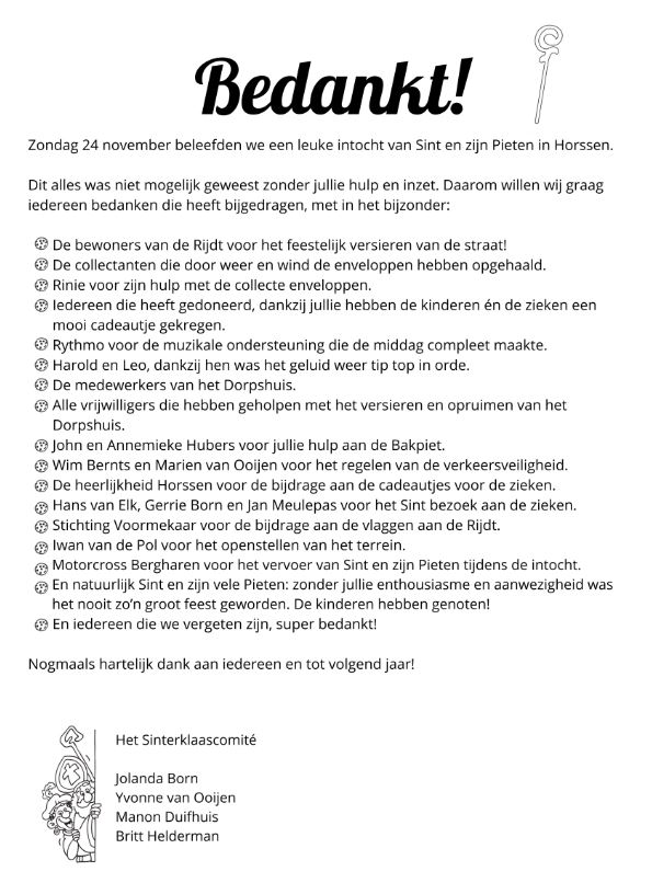 bedankt door Sinterklaas